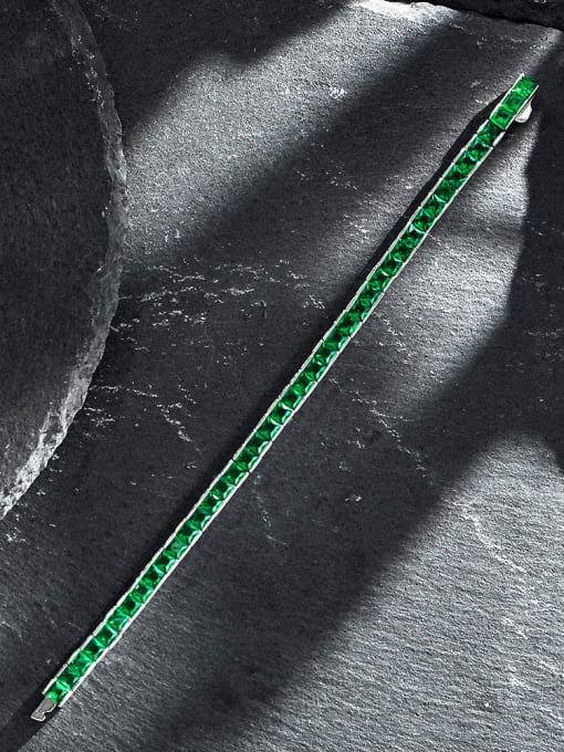 Green 17cm [b 2221] 925 Sterling Silver High Carbon Diamond Green Geometric Dainty Bracelet